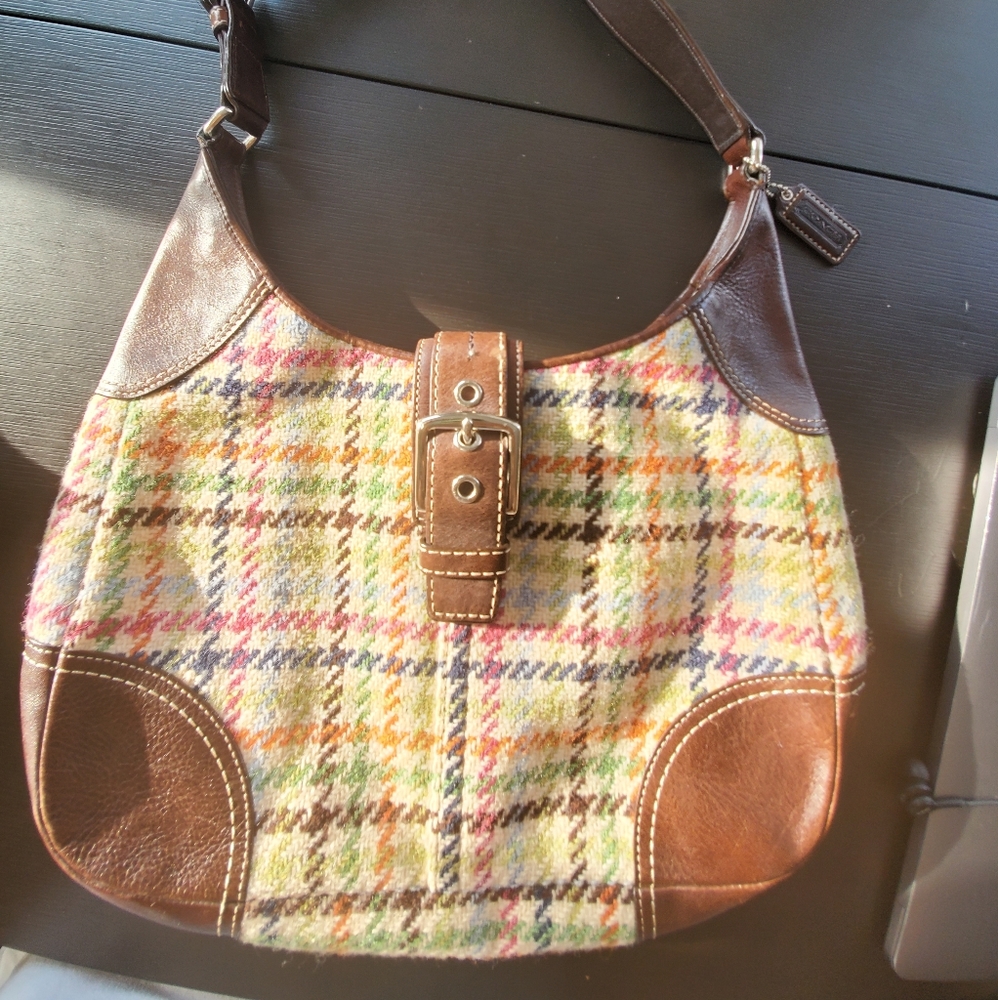 Coach multicolor brown leather houndstooth purse